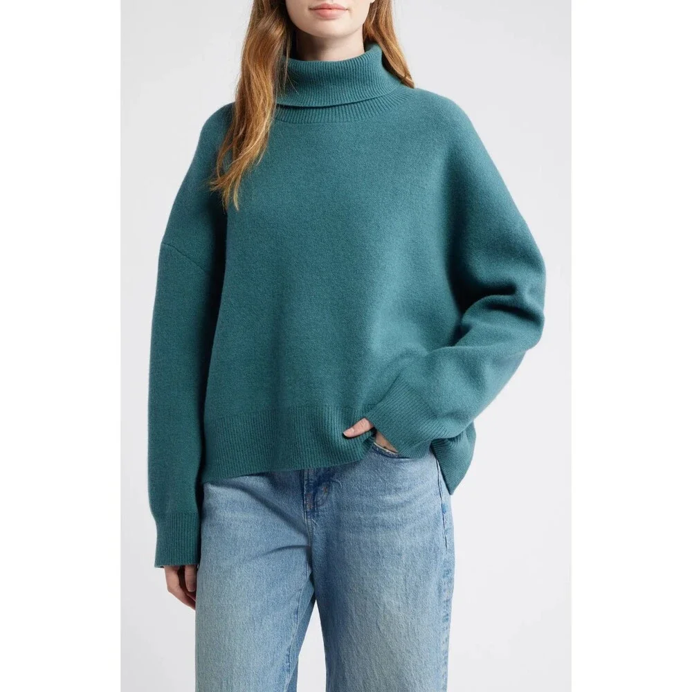 Free People Women’s Sigma Lambswool Turtleneck Sweater size XL NWT Teal